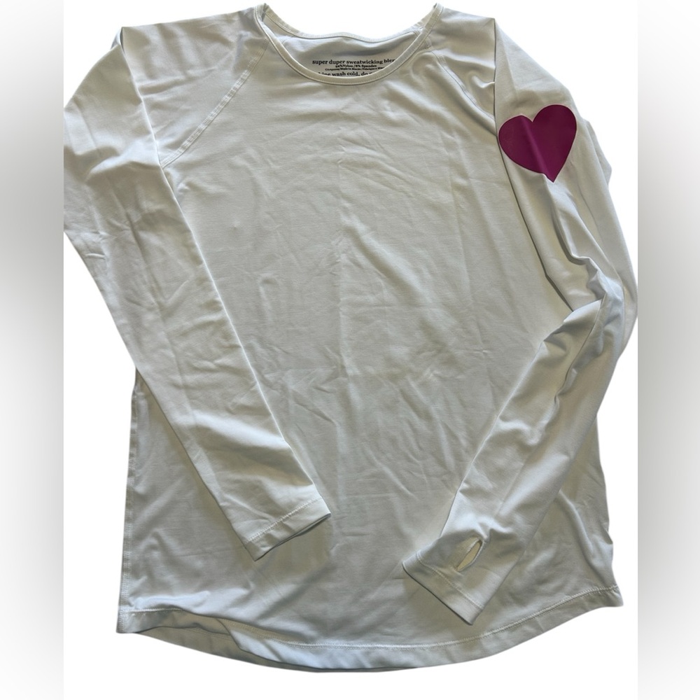 RunningSkirts White Long Sleeve athletic Shirt with Pink Heart size XL